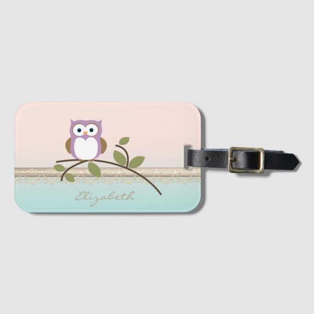 Étiquette À Bagage Chouette adorable et féminine (Devant Horizontal)