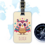 Étiquette À Bagage Chouette blanche colorée<br><div class="desc">Mignonne,  coloré,  étiquette à bagages de hibou de dessin animé. Nom personnalisé,  téléphone et e-mail.</div>