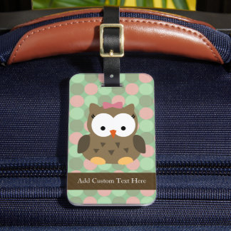 Étiquette À Bagage Chouette Brown mignonne avec bow rose