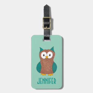 Étiquette À Bagage Chouette Brown Sage Personnalisée Cartoon Bird Hoo