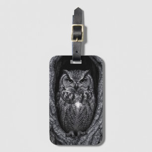 Étiquette À Bagage Chouette dans un arbre noir et blanc