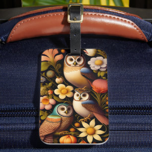 Étiquette À Bagage Chouettes et fleurs   Moderne Haeckel