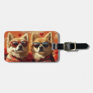 Étiquette À Bagage Chow Chow avec roses de cœur pour la Saint-Valenti