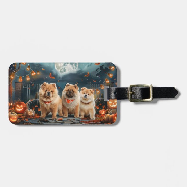 Étiquette À Bagage Chow Chow Halloween Effrayant (Devant horizontal)