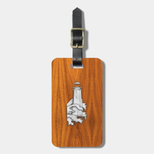 Étiquette À Bagage Chrome Style Lighthouse on Teak Wood Decor