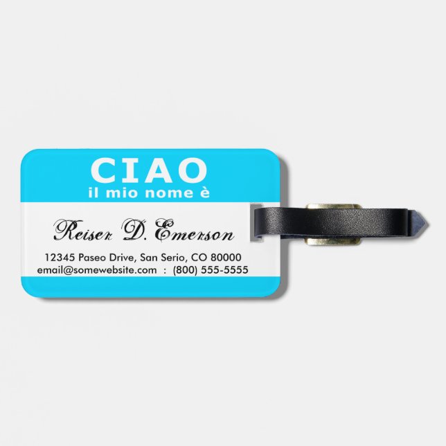 Étiquette À Bagage CIAO il mio nome e (bleu) (Dos horizontal)