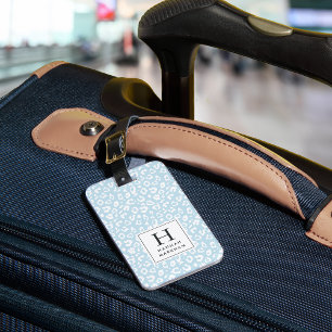 Étiquette À Bagage Ciel   Monogramme Empreinte de léopard pastel