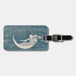 Étiquette À Bagage Ciel nocturne blanc bleu vintage de canoë de Luna