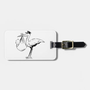 Étiquette À Bagage Cigogne tenant des étiquettes d'un bagage de bébé