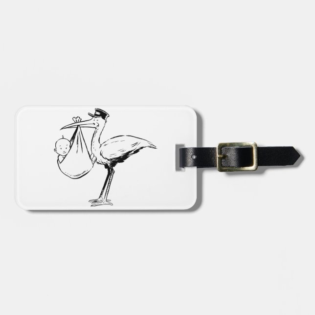 Étiquette À Bagage Cigogne tenant des étiquettes d'un bagage de bébé (Devant horizontal)