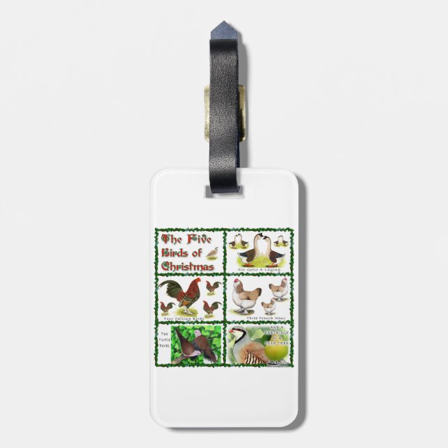 Étiquette À Bagage Cinq oiseaux de Noël (Dos Vertical)