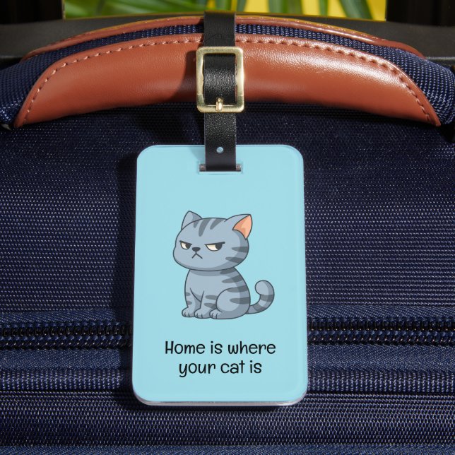 Étiquette À Bagage Citation de chat tabby gris grincheux bleu (Insitu Rectoal 2)