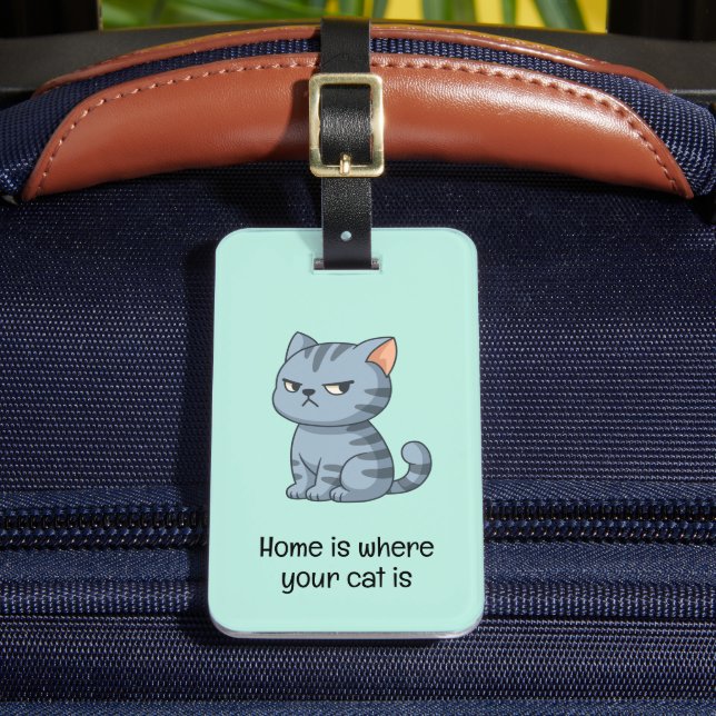 Étiquette À Bagage Citation de chat tabby gris grincheux vert (Insitu Rectoal 2)