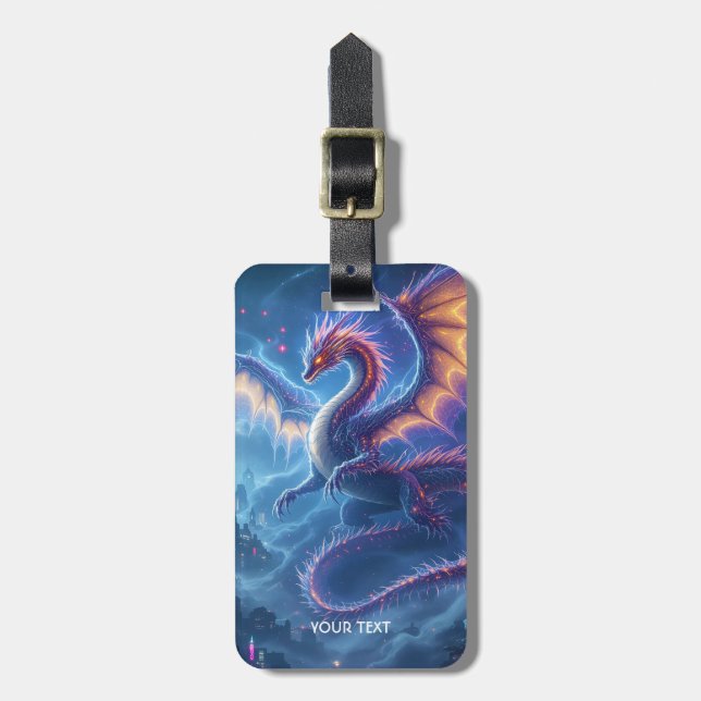 Étiquette À Bagage Cité fantastique du dragon bleu mignon (Devant Vertical)