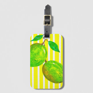 Étiquette À Bagage Citrons acidulés et rayures jaunes vibrantes