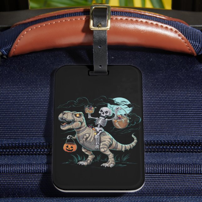 Étiquette À Bagage Citrouille d'Halloween T rex de dinosaure chevauch (Insitu Rectoal 2)