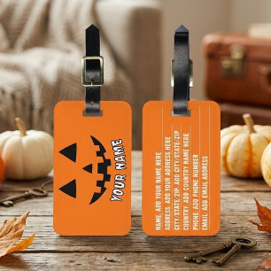 Étiquette À Bagage Citrouille Personnalisée Halloween Votre Nom Adres