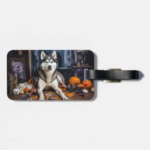 Étiquette À Bagage Citrouilles Épouvantables d'Halloween Husky Sibéri