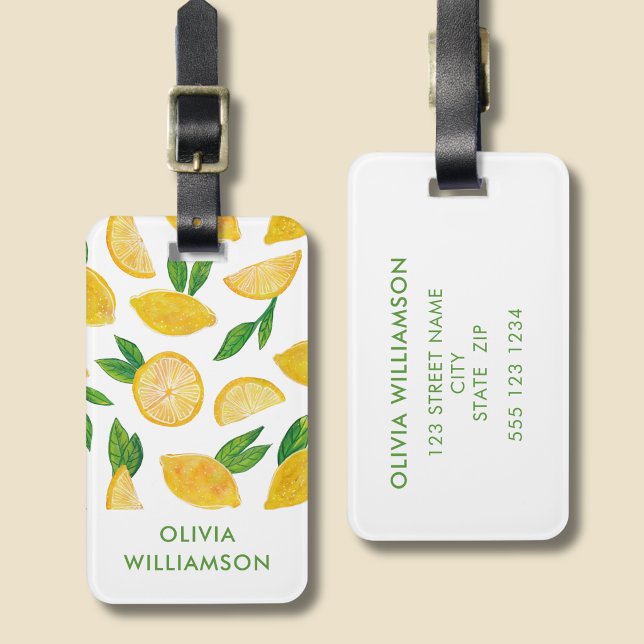 Étiquette À Bagage Citrus lemon fruit pattern (Personalised lemon pattern luggage tag)