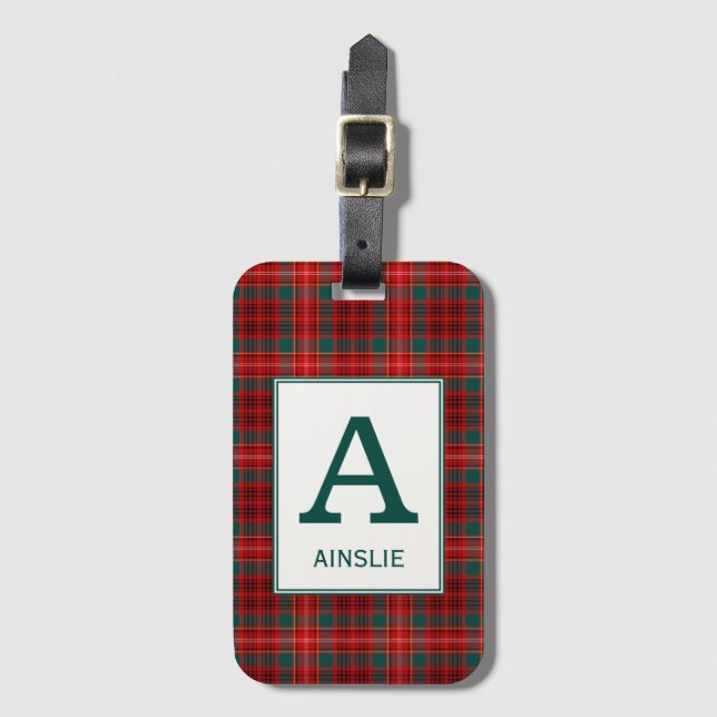 Étiquette À Bagage Clan Ainslie Tartan Monogrammé (Devant Vertical)