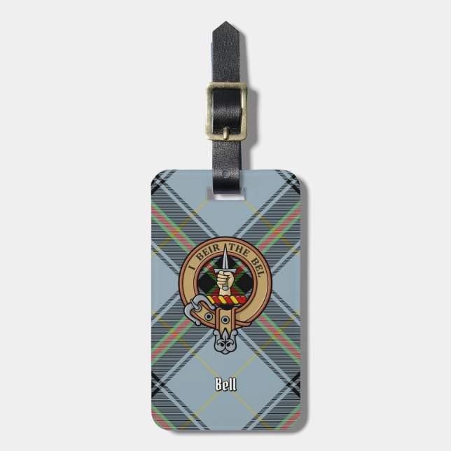 Étiquette À Bagage Clan Bell Crest sur Tartan (Devant Vertical)