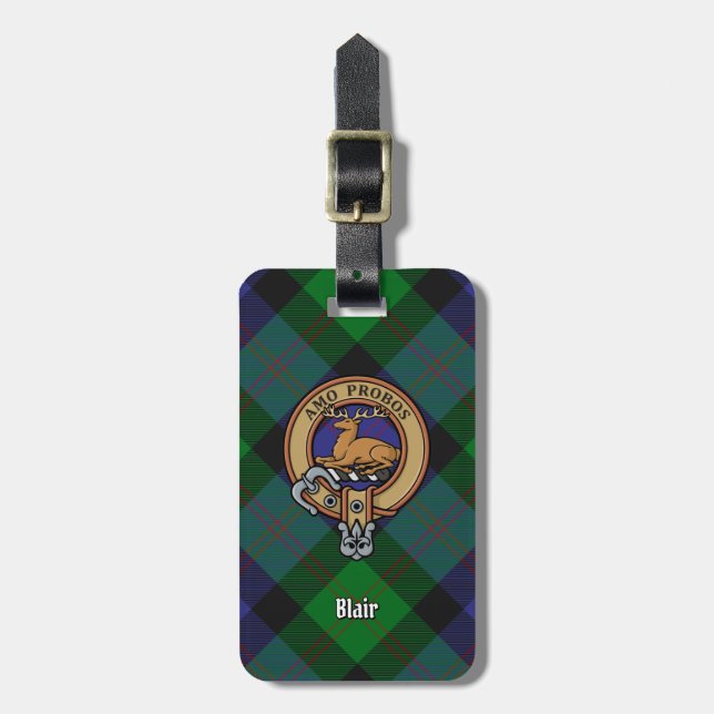 Étiquette À Bagage Clan Blair Crest sur Tartan (Devant Vertical)