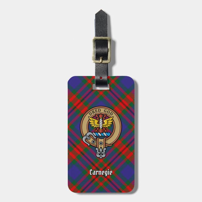 Étiquette À Bagage Clan Carnegie Crest sur Tartan (Devant Vertical)