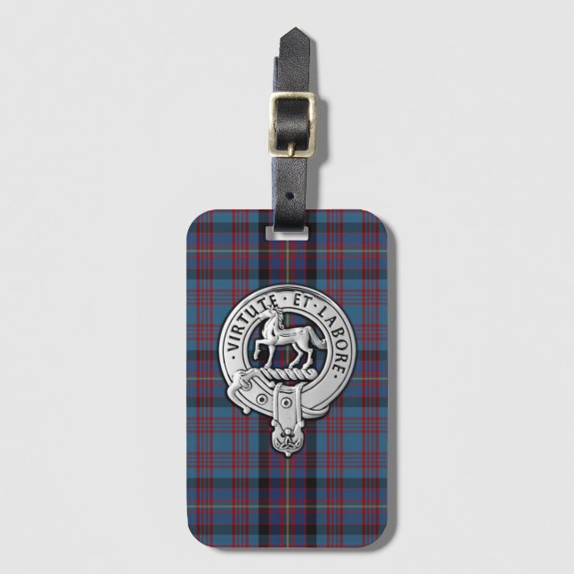 Étiquette À Bagage Clan Cochrane Crest & Azure Tartan (Devant Vertical)