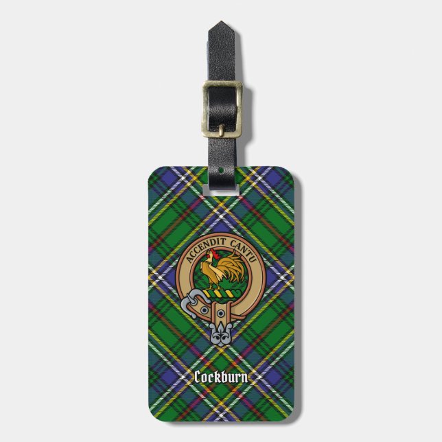 Étiquette À Bagage Clan Cockburn Crest sur Tartan (Devant Vertical)
