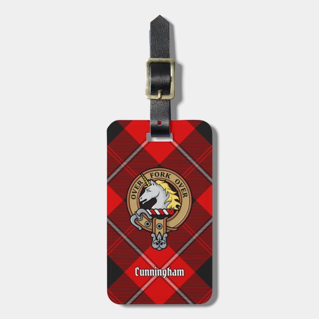Étiquette À Bagage Clan Cunningham Crest sur Tartan (Devant Vertical)
