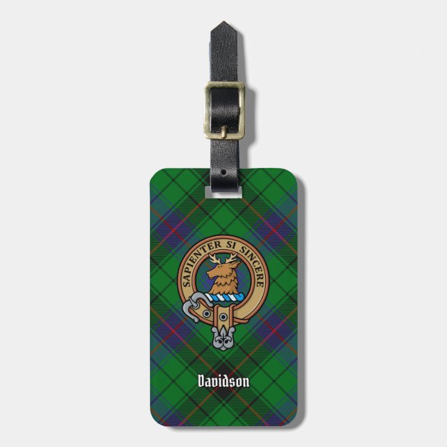 Étiquette À Bagage Clan Davidson Crest sur Tartan (Devant Vertical)