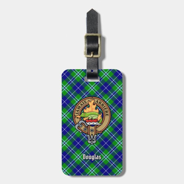 Étiquette À Bagage Clan Douglas Crest sur Tartan (Devant Vertical)