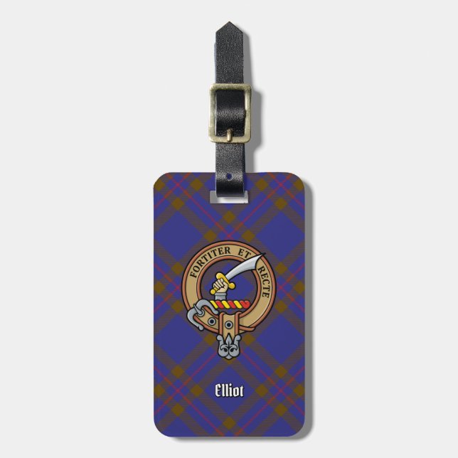 Étiquette À Bagage Clan Elliot Crest sur Tartan moderne (Devant Vertical)