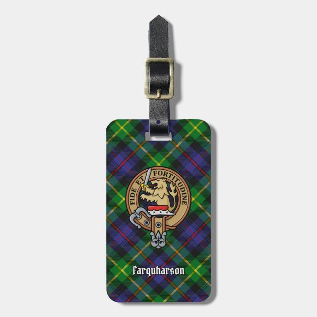 Étiquette À Bagage Clan Farquharson Crest sur Tartan (Devant Vertical)