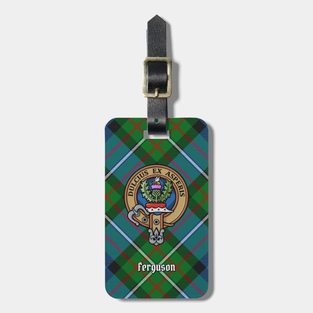 Étiquette À Bagage Clan Ferguson Crest sur Tartan (Devant Vertical)