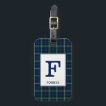 Étiquette À Bagage Clan Forbes Tartan Monogramme vert et bleu Plaid<br><div class="desc">Marque bagage avec le tartan de clan Forbes,  un motif écossais traditionnel en vert de forêt,  bleu royal,  et noir avec des reflets blancs. Personnalisez avec votre initiale et votre nom sur une plaque de couleur claire pour faciliter la lisibilité.</div>
