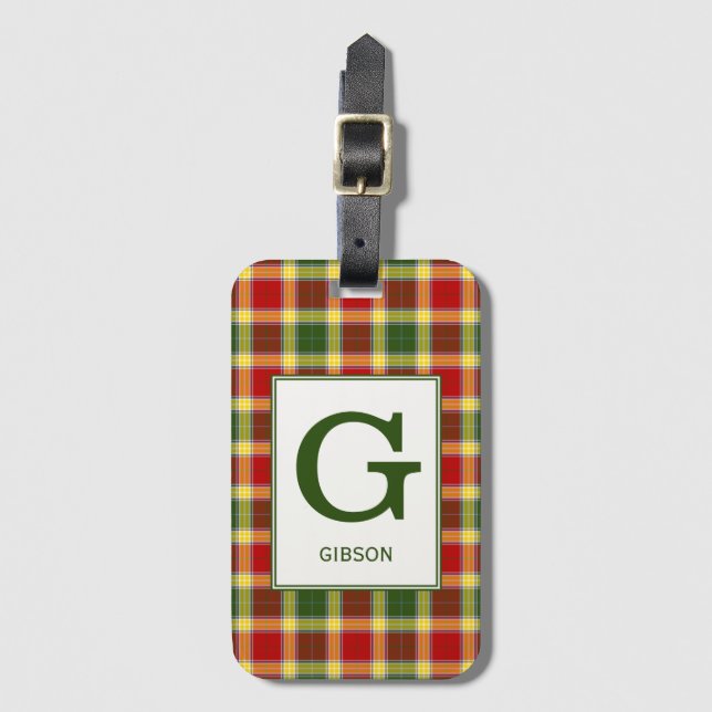 Étiquette À Bagage Clan Gibbs Tartan Monogrammed (Devant Vertical)