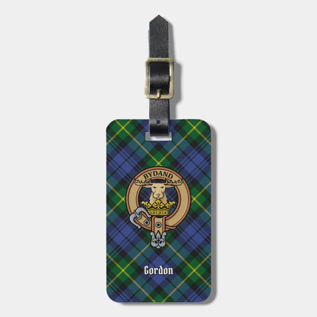 Étiquette À Bagage Clan Gordon Crest sur Tartan (Devant Vertical)