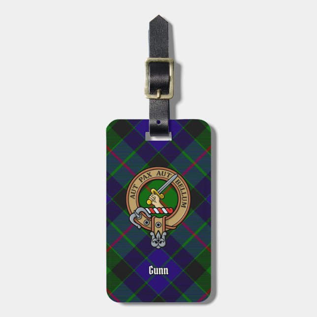Étiquette À Bagage Clan Gunn Crest sur Tartan (Devant Vertical)