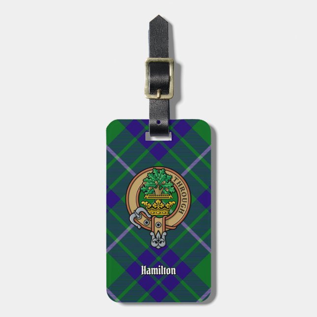 Étiquette À Bagage Clan Hamilton Crest sur la chasse Tartan (Devant Vertical)