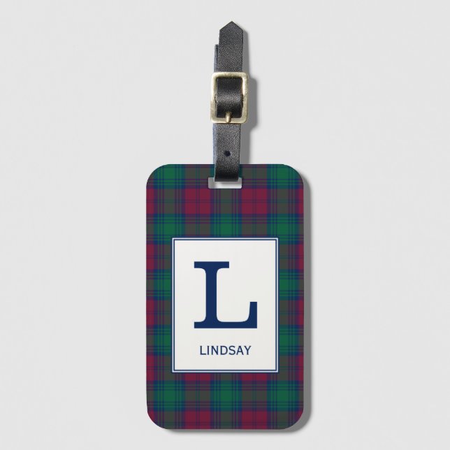 Étiquette À Bagage Clan Lindsay Tartan Monogrammed (Devant Vertical)