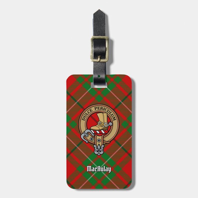 Étiquette À Bagage Clan MacAulay Crest sur Tartan (Devant Vertical)