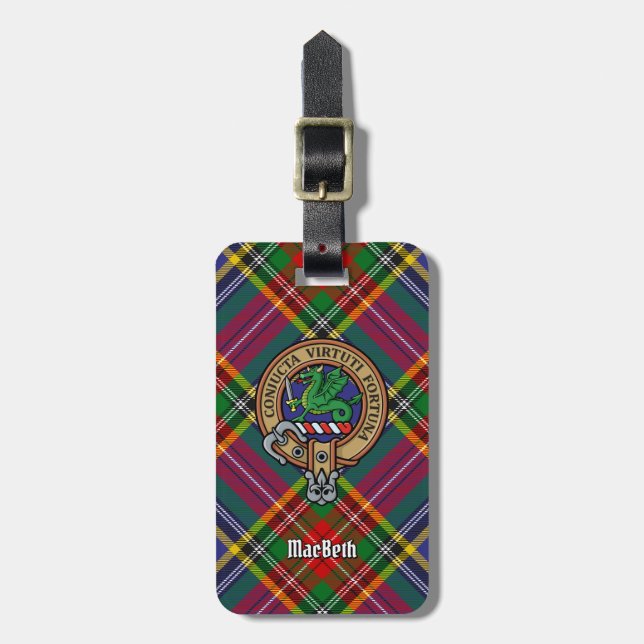 Étiquette À Bagage Clan MacBeth Crest sur Tartan (Devant Vertical)
