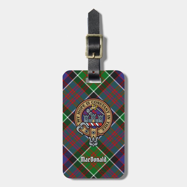 Étiquette À Bagage Clan MacDonald de Clanranald Crest sur Tartan (Devant Vertical)