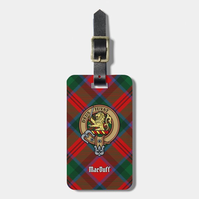 Étiquette À Bagage Clan MacDuff Crest sur Tartan (Devant Vertical)