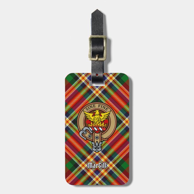 Étiquette À Bagage Clan MacGill Crest sur Tartan (Devant Vertical)