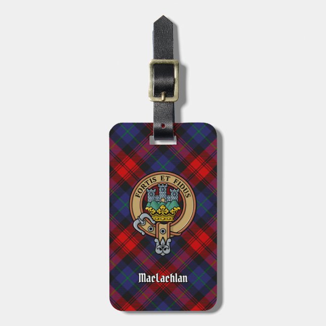 Étiquette À Bagage Clan MacLachlan Crest sur Tartan (Devant Vertical)