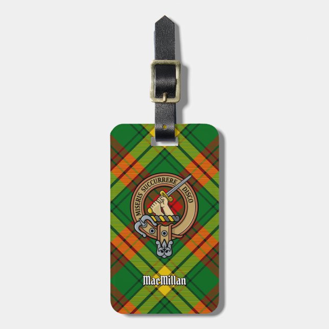 Étiquette À Bagage Clan MacMillan Crest sur Tartan (Devant Vertical)