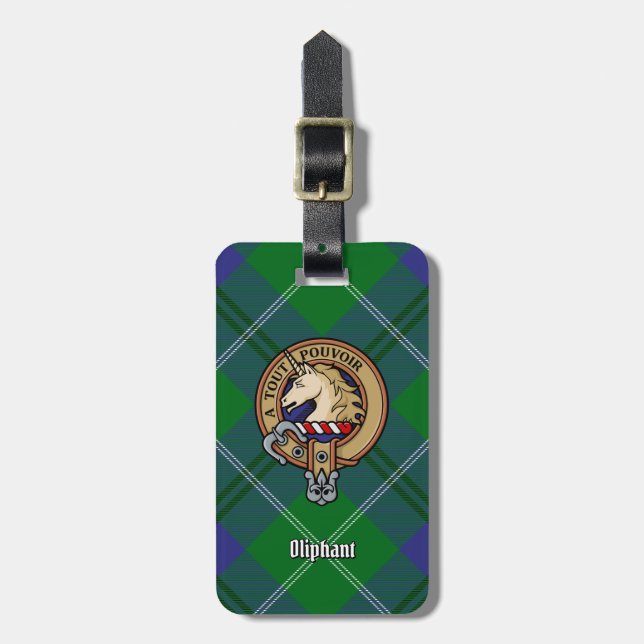 Étiquette À Bagage Clan Oliphant Crest sur Tartan (Devant Vertical)