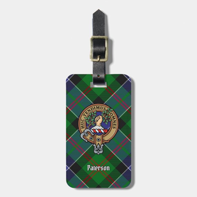 Étiquette À Bagage Clan Paterson Crest sur Tartan (Devant Vertical)